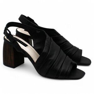 Santuary Womens Rev up Faux Leather Slip on Heel Sandals Black 11 Medium